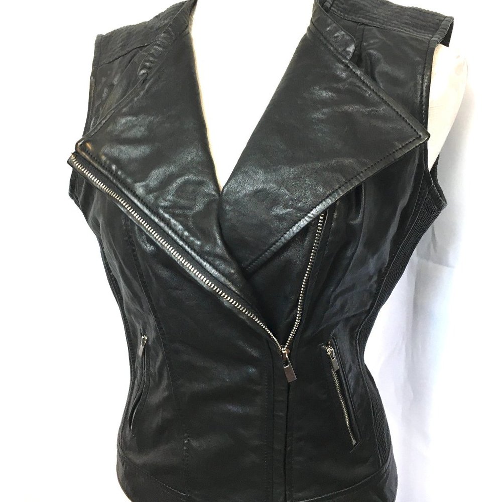 LaMarque Lauren Moto Biker Asymmetrical Leather Vest Sml 4-6